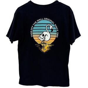 Vans Off The Wall Mens Black Flamingo Skull Sunset Graphic T-Shirt Medium M